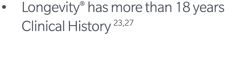 • Longevity® has more than 18 years Clinical History 23,27