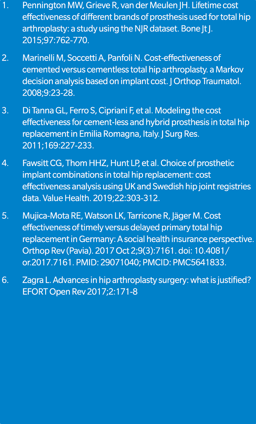 1. Pennington MW, Grieve R, van der Meulen JH. Lifetime cost effectiveness of different brands of prosthesis used for...