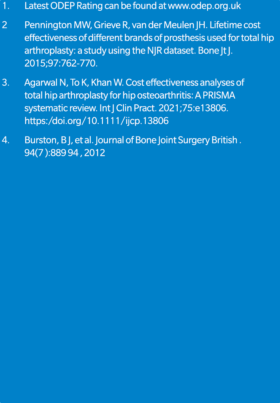 1. Latest ODEP Rating can be found at www.odep.org.uk 2 Pennington MW, Grieve R, van der Meulen JH. Lifetime cost eff...