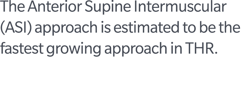 The Anterior Supine Intermuscular (ASI) approach is estimated to be the fastest growing approach in THR. 