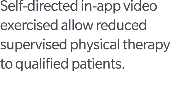 Self directed in app video exercised allow reduced supervised physical therapy to qualified patients.