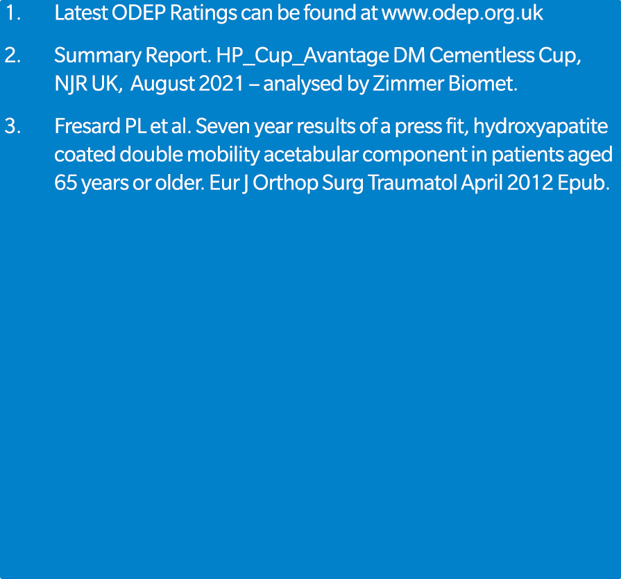1. Latest ODEP Ratings can be found at www.odep.org.uk 2. Summary Report. HP_Cup_Avantage DM Cementless Cup, NJR UK, ...