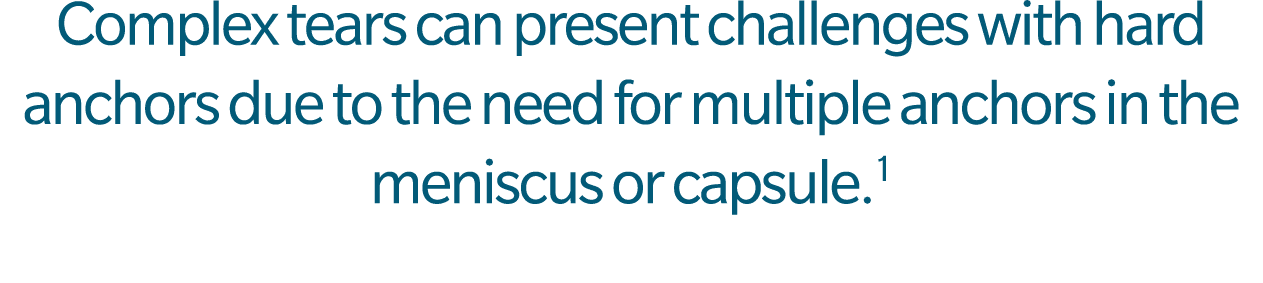 Complex tears can present challenges with hard anchors due to the need for multiple anchors in the meniscus or capsule.1