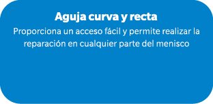 Aguja curva y recta Proporciona un acceso f cil y permite realizar la reparaci n en cualquier parte del menisco