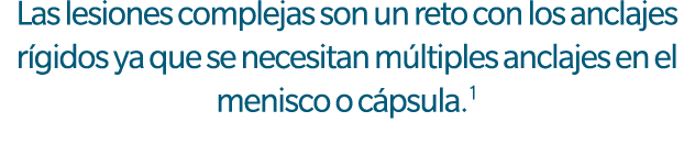 Las lesiones complejas son un reto con los anclajes r gidos ya que se necesitan m ltiples anclajes en el menisco o c ...