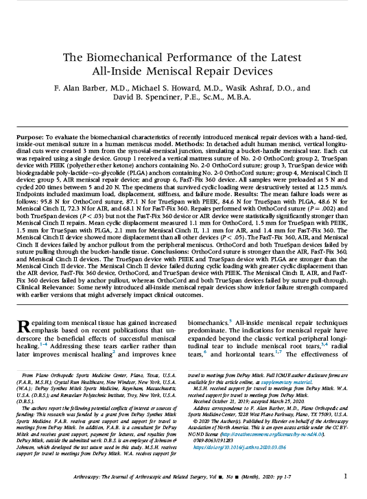 Arthroscopy: The Journal of Arthroscopic and Related Surgery, Corrected proof. doi:10.1016/j.arthro.2020.03.036