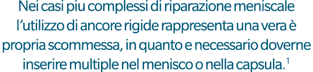 Nei casi piu complessi di riparazione meniscale l’utilizzo di ancore rigide rappresenta una vera  propria scommessa,...