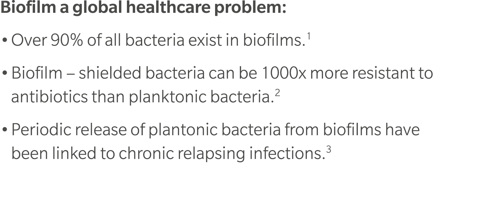 Biofilm a global healthcare problem: • Over 90% of all bacteria exist in biofilms.1 • Biofilm – shielded bacteria can...